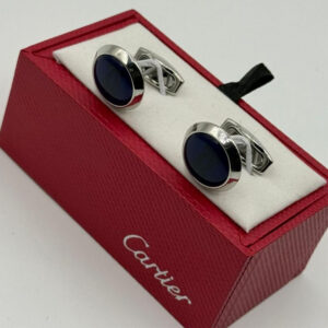 Boutons de manchette Cartier argentés avec pierre bleu